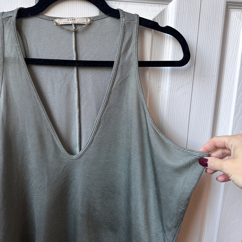 Dark Sage Green Zara Plunge Top (M)